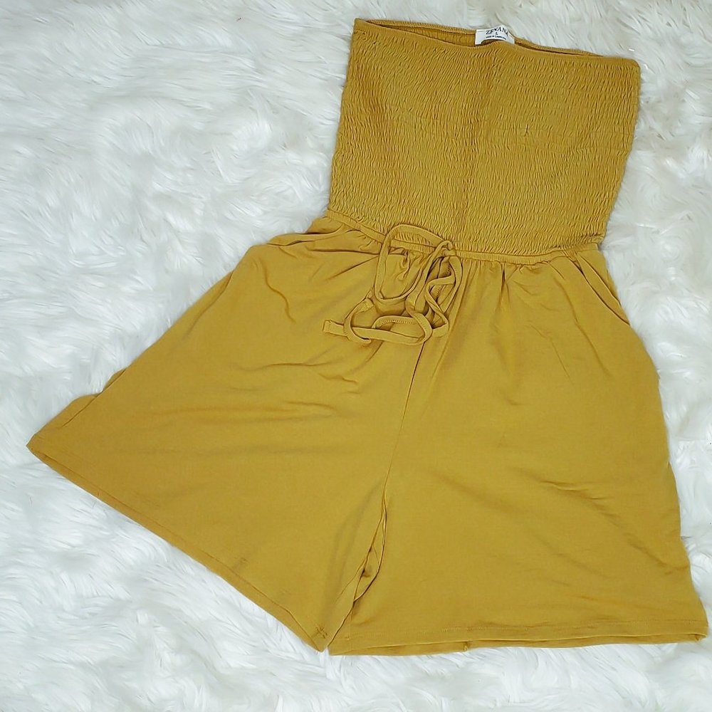 Women's Stetchable Tube Top Romper Mustard